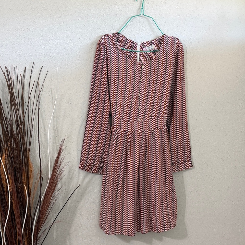 Shikha London red/white chevron pattern midi dress size M